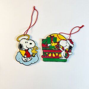 Vintage Peanuts Snoopy Angel Santa Sleigh Woodstock Plastic Christmas Ornaments